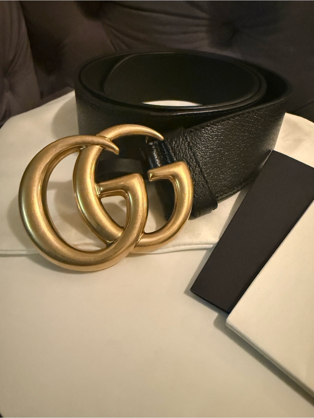 🔥Gucci GG Buckle Belt Black Leather Belt with Gold Double GG Full inclusion🔥
